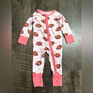 Baby Girl Pink Football Print GameDay Bamboo Sleepie 0-3m